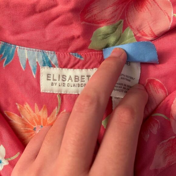 Elizabeth by Liz Claiborne Pink Hawaiian Button Down Short Sleeve Top 18 - Picture 4 of 4